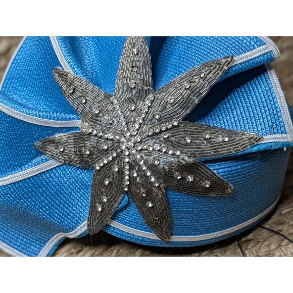 Blue Beaded Crystals Kentucky Derby Hat Wedding Church Dressy Special Occasion main image 5